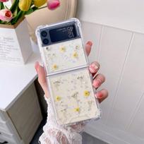 Skirtas „Samsung Z Flip 3 Case“ permatomas gėlėmis blizgantis sulankstomas dėklas, skirtas „Samsung Galaxy Z Flip 4 Z Flip3 5g“ smūgiams atsparus kietasis dangtelis Z Flip 3 geltona