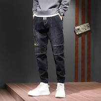 Vyriški džinsai pavasario/vasaros „Harlan Pants“ Vyriškos laisvos kojos džinsai Vyriškos korėjietiškos laisvalaikio vyriškos kelnės M juoda
