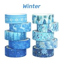 10 vnt žieminių Washi juostų rinkinys 15mm*5m Snow Season Popierinė lipni maskavimo juosta dekoravimo lipdukai