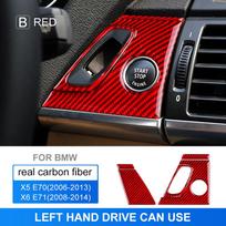 AIRSPEED lipdukas, skirtas BMW X5 E70 X6 E71 automobiliui, tikro anglies pluošto variklio paleidimo stabdymo mygtuko rėmo dangtelio apdaila, automatinė apdaila For LHD Red