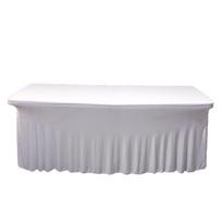 Juoda Balta Tamprus Stalo Dangalas Spandex Stalo Sijonas 4 pėdų 6 pėdų Stalo Dangalas Vestuvės Gimtadienio Šventė Dekoratyvinis Stalo Dangalas Ruffles 48x27x30inch-4ft balta