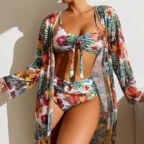 Trijų dalių bikinio rinkinys Paplūdimio sijono tunikos paplūdimyje Cover Up maudymosi kostiumėlis Moteriškas spausdintas bikini maudymosi kostiumėlis vasaros paplūdimio dėvėjimas S black