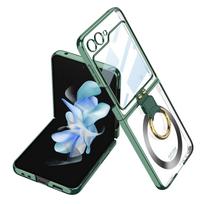 Flip 5 Electroplated Transparent Magnetic Magsafe Phone Case for Samsung Galaxy Z Flip 5 Flip 4 5G Ring Stand Shockproof Fall Prevention Cover Galaxy Z Flip 4 black