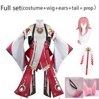 Cosplay Yae Miko Guuji Yae Cosplay Kostiumas su galvos apdangalu Pilnas Rinkinys Helovino Šventės Kostiumams XXXL rožinė