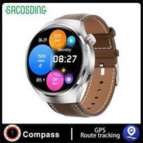 SACOSDING išmanusis laikrodis vyrams, moteriškas 1,6 colio Amoled BT Call Smartwatch AI Voice NFC širdies ritmo kompasas sveikatos monitorius sportinis rankinis laikrodis, skirtas Android Leather sidabras