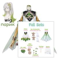 Nahidos Cosplay Kostiumas Anime Žaidimas   Cosplay Sumeru Dendro Dievas Nahida Uniforma Kostiumai Perukas Aksesuarai Mergaitėms Moterims L-(Full set+wig)