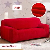 Warm 1-4 Seaters Thick Plush Recliner Sofa Covers Retro Sofa Cover Soft Solid Color Couch Slipcovers 1 Seat(90-140cm) raudona