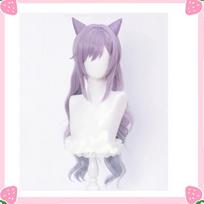Perukas ir plaukų aksesuarai*2 Genshin Impact Perukas Keqing Cosplay Violetinis Ilgas Garbanotas Kuodukai Ausys Ragai Kasytės Karščiui atsparus Moterų Helovinas Nemokamas Peruko tinklelis Wig&Hair accessories*2 violetinė