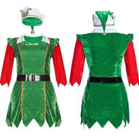 Kalėdų Senelio pagalbininkas Cosplay Moteriška Suknelė Žalia Kalėdų Elfo kostiumas Suaugusiesiems Kalėdų seminaras Naujųjų Metų Apranga Moterys Free Size