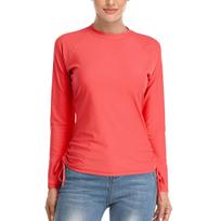 „Charmleaks“ moteriški maudymosi kostiumėliai ilgomis rankovėmis „Rashguard“ dviračių marškinėliai „Surf Top Shirt“ maudymosi kostiumėlis UPF 50+ S raudona