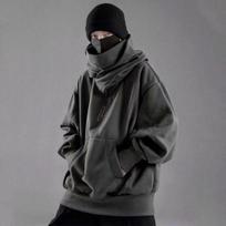 2024 m. rudens žiemos džemperis su aukšta apykakle Laisvi Y2K vyriški drabužiai Harajuku Hiphop Streetwear su gobtuvu, negabaritinis megztinis XL pilka