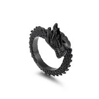 Vintage punk vyriškas nerūdijančio plieno žiedas Mighty Dragon Charm pirštų žiedai suasmeninti aukso spalvos madingi kokteilių papuošalai 11 black