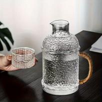 1 vnt Stiklinis ąsotis su puodelio dangteliu Karščiui atsparus stiklinis didelio našumo vandens ąsotis Vintažinis gėrimų grafinas karštiems ir šaltiems gėrimams. Pot With Cup