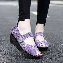Moteriškos vasarinės ūgį didinančios pintinės paplūdimio basutės Moteriškos slydimo ant lauko storo pado platformos „Peep Open Toe“ sandalai 35