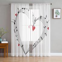 Muzikos natų juodai baltos permatomos užuolaidos svetainei, tiulinės užuolaidos miegamajam, vonios kambariui, langų užuolaidos 135W x 114H(cm) white
