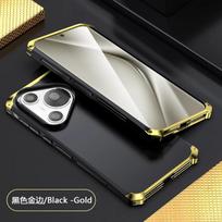 Metalinis šarvuotas dėklas, skirtas Huawei Pura 70 Ultra, Aliuminio kietas PC galinis dangtelis, skirtas Huawei Pura 70 Pro Plus, su viso objektyvo apsauga Pura 70 juoda aukso spalva