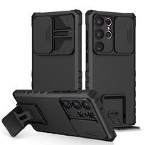 Smūgiams atsparus dėklas, skirtas Samsung S23 Ultra 5G S22+ S21 FE slankiojančio fotoaparato objektyvo apsaugos stovo telefono dangtelis, skirtas Galaxy Note 20 for Galaxy S23 juoda