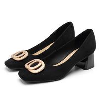 Gentle Temperament Grandma Shoes  Korean New Chunky Heel Shoes Female Square Toe Fashion Commuter Pumps Women 34 juoda