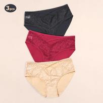 3Pcs Women's Lace Strap Panties Ultra-Thin Translucent Plus Size Briefs Underwear Xl-5Xl 1XL