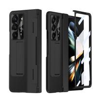 Blizgantis odinis dėklas, visiškai dengiantis stovo lankstą, apsauginį stiklinį dangtelį, skirtą Samsung Galaxy Z Fold 6 5 4 3 stovo laikikliui Samsung Z Fold 6 juoda
