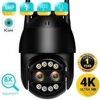 8MP 4K PTZ IP kamera 8x priartinimas Dvigubo objektyvo Žmonių aptikimo CCTV kamera 4MP Išmanaus namo Lauko Wifi stebėjimo kamera ICSEE APP 4MP No SD Card
