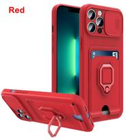 Stumdomos kameros TPU dėklas, skirtas iPhone 15 11 12 13 14 Pro Max XS X XR 8 7 6S 14 Plus smūgiams atsparus šarvų kortelių lizdas Piniginės silikoninis dangtelis for iPhone 14ProMax raudona