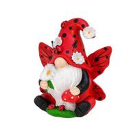 Ladybug Gnome Figurine Flower Winged Dwarf Elf Resin Statue Sculpture Indoor Outdoor Garden Home Office