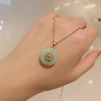 Retro Style 925 Sterling Silver Clavicle Chain Jade Necklace Ancient Gold Hetian Yufu Safety Buckle Pendant Party Jewelry Gift 45CM žalia