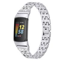 Klasikinė nerūdijančio plieno apyrankė Fitbit Charge 5 laikrodžiui, moteriškas penkių karoliukų deimantinis metalinis apyrankės dirželis Fitbit Charge 6 laikrodžiui For fitbit charge 5