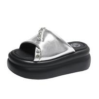 Fashion High Platform Sandals Women Diamond setting Thick Sole Slippers Woman Chunky Shoes Summer Casual Beach Slides Zapatos Mujer 8CM 33 sidabras