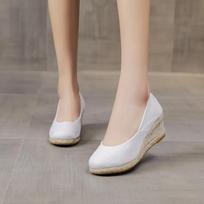 Madingi Princess platforminiai vieno batelio tipas Moteriškos seklios burnos espadrilės Moteriškos elegantiškos kanapinės basutės Aukštakulniai Slaugytojos bateliai 34 balta