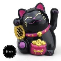 Saulės energija varomas Maneki Neko Lucky Cat sveikinasi mojuojančia kinų ranka, viliojančia Fortūnos katės figūrėles Automobilių namų dekoravimui juoda