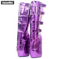Seksualūs baleto batai 18 cm aukštakulniai rakinami metaliniai batai iki kelių 36 violetinė