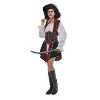 Suaugusiųjų moterų Karibų jūros piratų kosmetikos kostiumas, prabangus moteriškas Helovino vakarėlio komplektas M