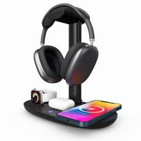 Greitas belaidis įkroviklis 4 viename Qi įkrovimo doko stotelė, skirta iPhone 12 11 Pro XS MAX XR X 8 Apple Watch SE Mag Safe AirPods Pro Max 4in1 wireless charger juoda