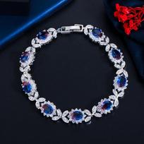 WWJ Rainbow Mystical Cubic Zirconia Leaf Design Tennis Bracelet for Women raudona/mėlyna