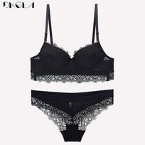 DKGEA nėrinių liemenėlė Push Up Sexy Moteriškas apatinių rinkinys Thick Gather Brassiere 70B juoda