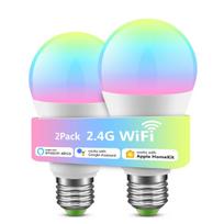 2 pakuotės 9W WiFi išmanioji lemputė MFI Homekit E27 LED RGB RGBW pritemdoma lempa, suderinama su Apple Homekit Siri Alexa Google Assistant