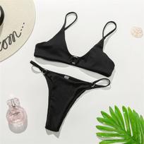 Seksualus briaunotas, aukštų kojų kirpimo bikinis, moteriškas maudymosi kostiumėlis Moteriškas maudymosi kostiumėlis Dviejų dalių bikinio rinkinys, maudymosi maudymosi kostiumėlis. S juoda