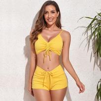 Moterų maudymosi kostiumas Priekyje rišamas maudymosi kostiumas Seksualus aukšto juosmens bikini Didelio dydžio maudymosi drabužiai Daugiaspalvis S geltona