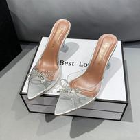Skaidrūs PVC sandalai Moteriški smailūs skaidraus krištolo taurė aukštakulniai stiletai Sexy Pumps Vasariniai batai Peep Toe Moteriški pompos 43 dydis 35 sidabras