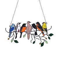 Suncatcher langų pakabos Įvairiaspalviai paukščiai ant vielos paukščių vitražų pakabinimai paukščių pakabukas H45406-3