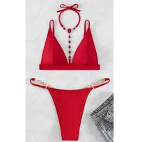 Halteris Blizgantis Bikini Push Up Bikini Komplektas Stringai Braziliškas Biquini Moteriškas Maudymosi Kostiumėlis Moteriškas Maudymosi Kostiumėlis Seksualus Maudymosi Kostiumėlis Vasariniai Maudymosi Kostiumėliai S raudona