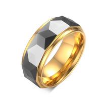 8 mm volframo vyriškas žiedas, juoda nuo įbrėžimų metalo vestuvinė juosta, geometrinio paviršiaus pirštų juosta 6 auksas/juoda