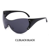 Fashion Big One Piece Y2K Sunglasses Women Brand Vintage Punk Rimless Sun Glasses Female Men Unique Star Shades juoda