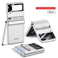 Su rašikliu magnetinis apsauginis telefono dėklas, skirtas Samsung Galaxy Z Flip3 5g Flip 3, kameros stiklo apsauginis dangtelis for Galaxy Z Flip 3 sidabras