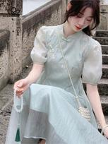 Vasaros moterų madinga senovinė išleistuvių midi suknelė Elegantiška linija Vestdios Moteriška vakarėlio suknelė Kinų stiliaus OL Cheongsam S žalia