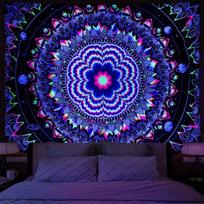 „Blacklight Mandala“ gobelenas „Bohemian Hippie“ kambario dekoras Estetinis UV reaktyviosios jogos meditacijos pakabinamas gobelenas miegamajam 95x73cm