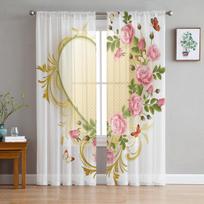 Rožinės rožinės gėlės permatomos užuolaidos svetainės dekoravimui Langų užuolaidos miegamojo virtuvei Tiulis Voile Organza užuolaidos 1 PCS W100XH250cm
