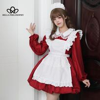 Seksuali Lolita Tarnaitė Suknelė Japoniška Miela Moteriška Kawaii Suknelė Vaidmenų žaidimo kostiumas Helovino vakarėlis Cosplay Drabužiai ilgomis rankovėmis S raudona